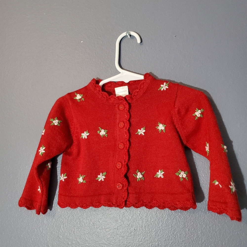 Flower knitted red bolero button up cardigan